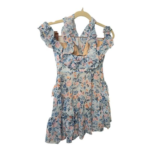 Lovers + Friends Jojo Mini Dress Ruffle Shoulder Cut Out Dainty Meadow Floral XS - Picture 5 of 11